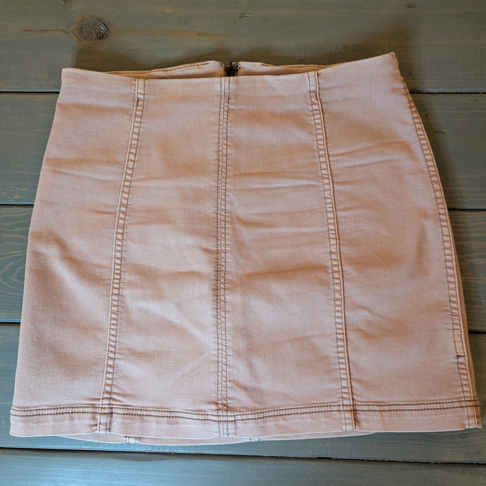Free People Blush Pink Stretch Denim Mini Skirt Size 12